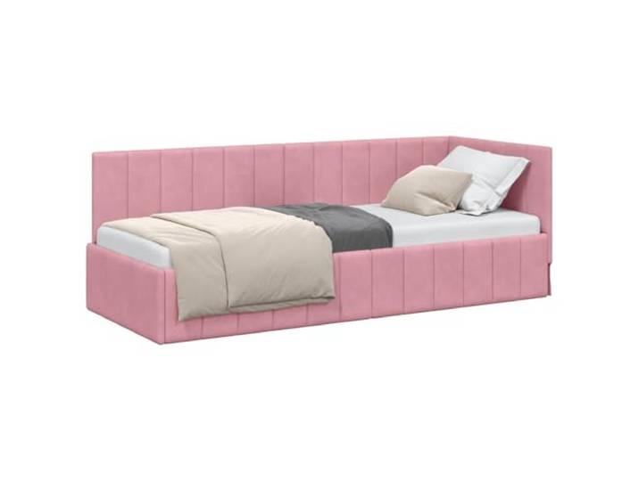 PUGYNBK Eckbettrahmen in Rosa, 80 cm x 200 cm, Samt L-Form spart Platz, Sperrholz und Massivholz, Kopfteil schwenkbar, moderner Stil, einfache Reinigung