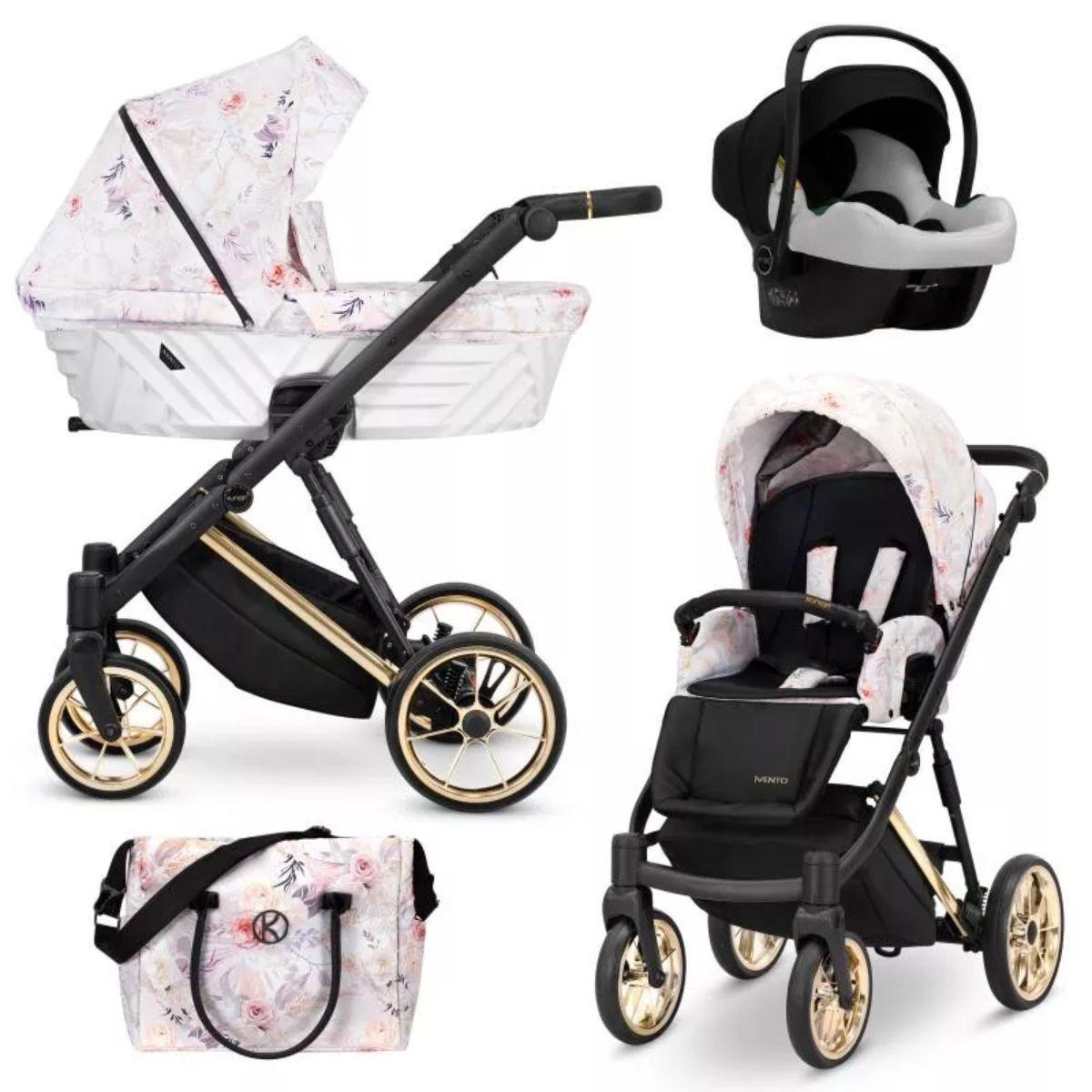 Kinderwagen Kunert Ivento Premium 3in1 - goldene Rahmenfarbe - Farbe: Zarte Blumen