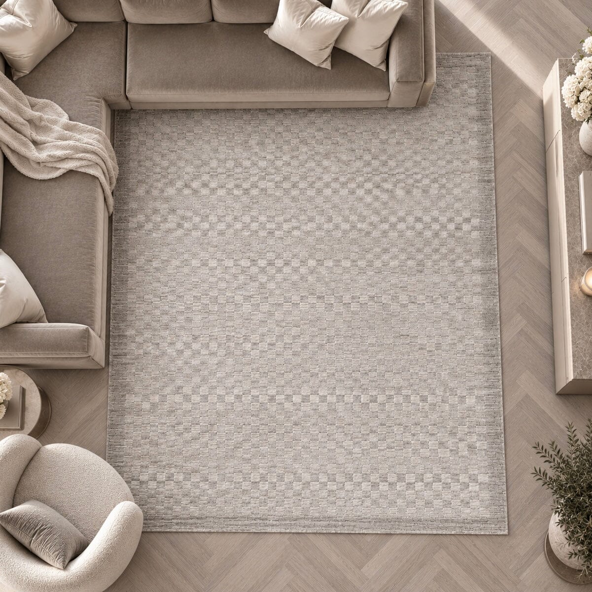 Pigalle Greige Checkerboard Rug, 120x160cm
