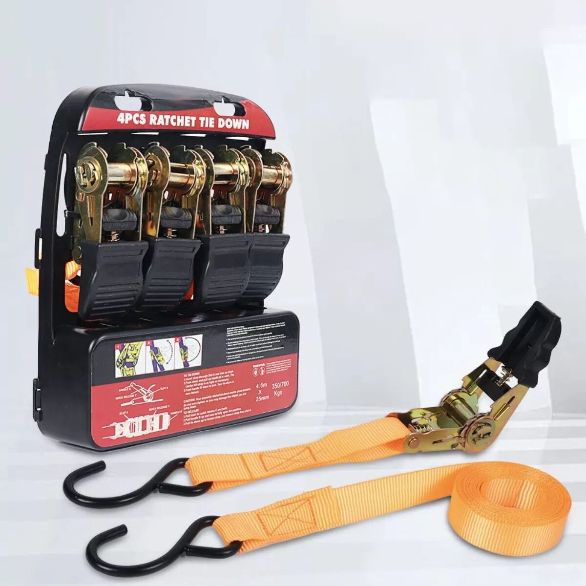 INF Zurrgurte 2er-Set - Orange Polyester-Spanngurte mit ABS rutschfestem Griff und verstärkten Haken