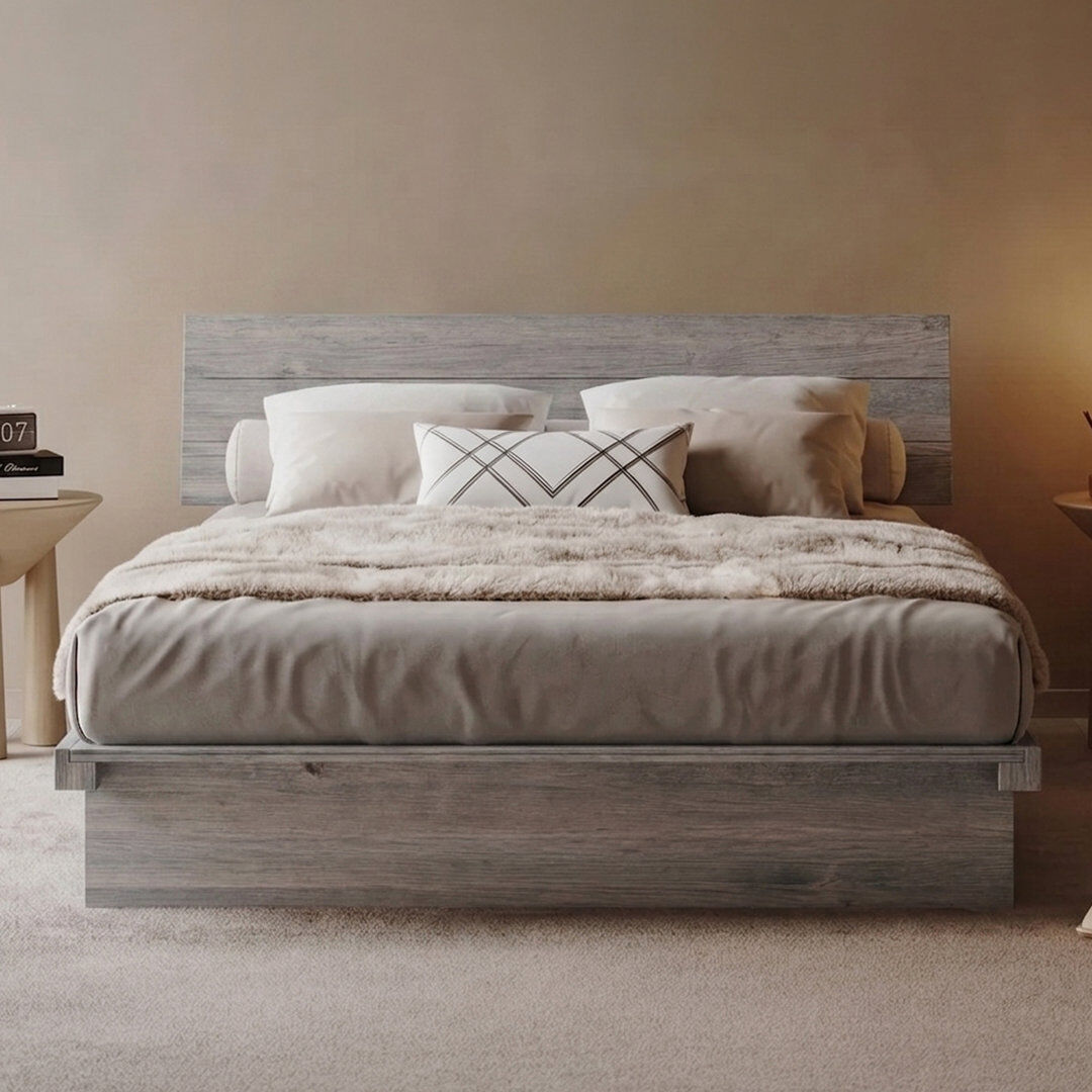 Ebern Designs Hardee Solid Wood Bed Grey Wood Kingsize (5')