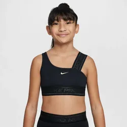 NIKE Pro Swoosh Dri-FIT Asymmetrical Sport-BH Mädchen 010 - black/lt lemon twist S (128-137 cm)