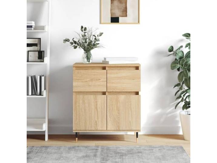 HEFZGDB Sideboard mit Wandhalterung, Modernes Sideboard für Wohnzimmer aus Holzwerkstoff mit Stauraum, Beistellschrank mit Aufbewahrungsfächern und Eisenbeinen in Sonoma-Eiche 60x35x70 cm