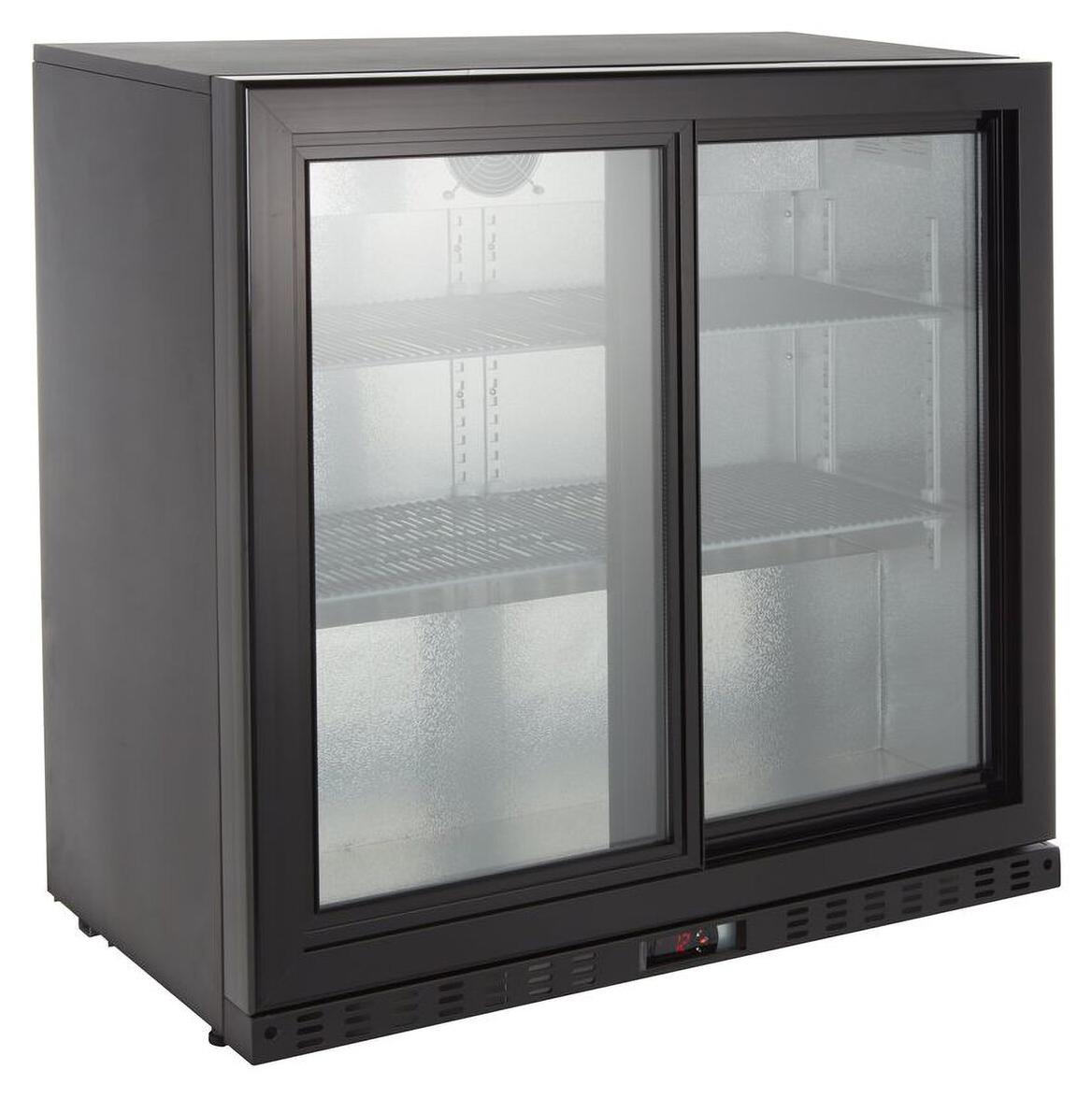 GastroHero Barkühlschrank ECO 230 schwarz 218 Liter Getränkekühlschrank Schiebetüren LED unterbaufähig Umluft