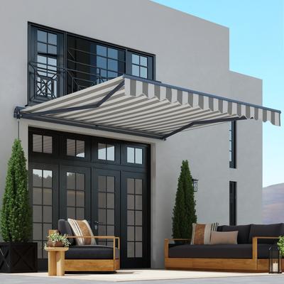 ALEKO Moroccan Semi-Cassette Motorized Patio Awning - Seagull Gray & White Striped - 13 x 10 Feet
