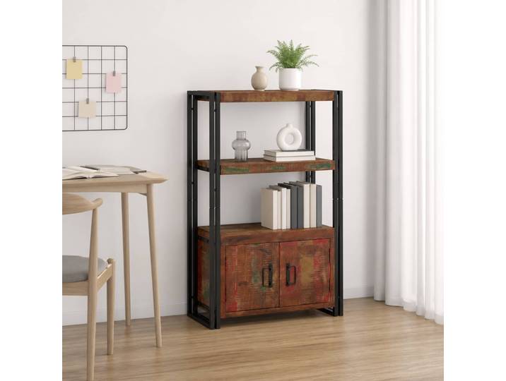 vidaXL Bücherregal mit Türen Braun Massives recyceltes Holz und Metall