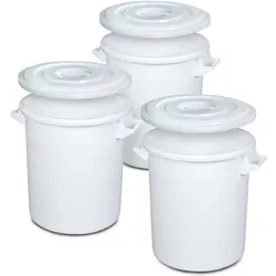 3x 35 Liter Kunststofftonne mit Deckel, lebensmittelecht, Polyethylen-Kunststoff (PE-HD), weiß