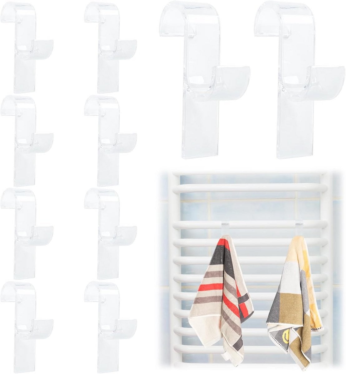 10 Stuks Ronde Haken voor Standaard Radiator - Transparante Handdoekhouders voor Badkamer en Keuken