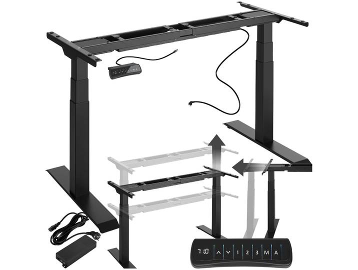 Tischgestell elektrisch höhenverstellbar Memory-Funkt. extra breit 110-190x68x58-123cm - schwarz