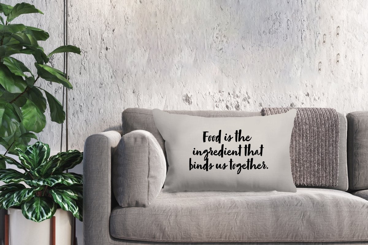 PillowMonkey Sierkussen met Quote Food is the ingredient that binds us together - 60 x 40 cm