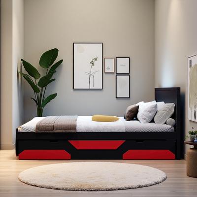 Wooden Gaming Daybed with Integrated Desk, Lights, and Storage Drawers