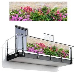 BALKON-SICHTSCHUTZ Blumen - Pflanzen - Blätter - Steine Windschutz 300x100 cm