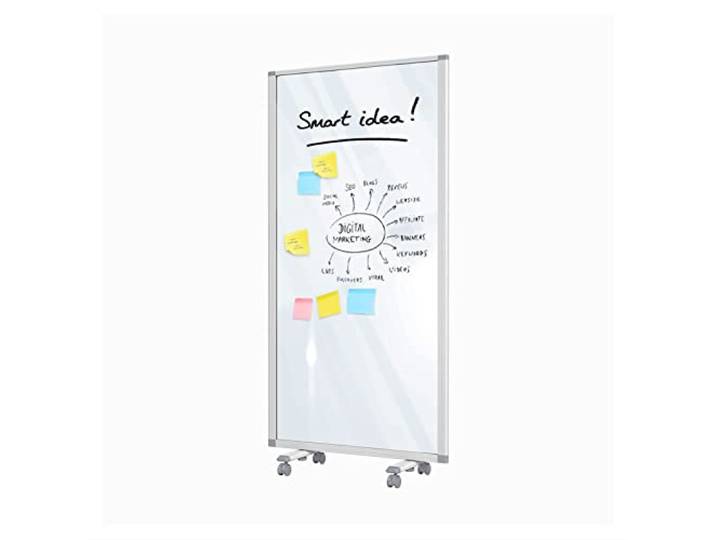 MoB Mobile Trennwand Raumteiler für Büro, Arbeitsplatz Innen faltbare & flexible Präsentationsboard mit beschreibbarer Oberfläche - Whiteboard mit Alurahmen - Magnetboard (Transparent, 90 x 180 cm)