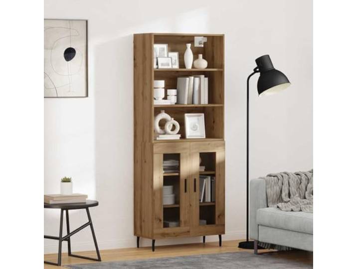 Modernes Highboard mit Metallfüßen in Artisan-Eiche, Stilvolles Highboard mit Aufbewahrungsfächern, Elegantes mit Wandhalterung, aus Holzwerkstoff mit glatter Oberfläche, modernes