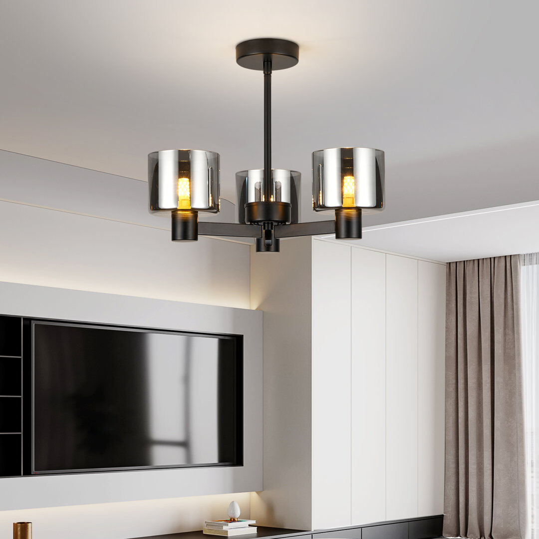 17 Stories Glass Semi Flush Mount Grey/Matte Black