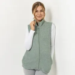COZEE HOME Homewear Damen-Weste Strasssteine MF Fluffy Bouclé Stehkragen