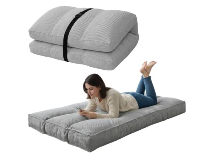 bananair Futon für 1 Person - Dick & Bequem, Waschbarer Bezug, Ideal als Klappbare Bodenmatratze - Japanische Matratze, Aufbewahrungsgurt Enthalten (90 × 190 cm, Hellgrau)
