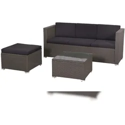 Merxx Malta Lounge Set, 1 Bank, 1 Hocker, 1 Tisch, Stahl/Kunststoffgeflecht