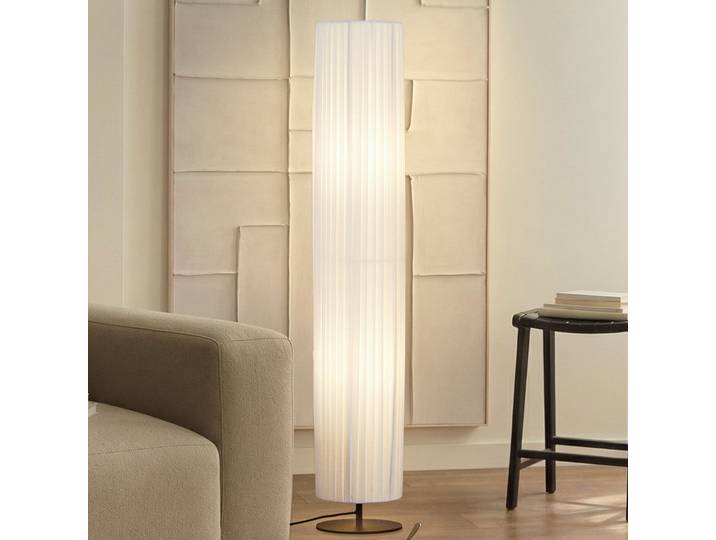 Virelle Stehlampe, weiß, Textil, Höhe 117 cm, E27 - Lindby - Wohnzimmer - Stoff / Textil - Einflammig