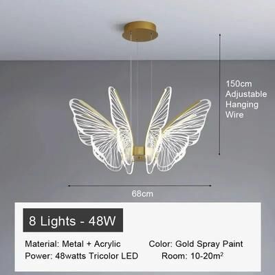 Inspired Living Aurora Butterfly Chandelier LED Acrylic Pendant Light For Bedroom, Living Room & Kitchen Island 8 Heads dimmable Rc