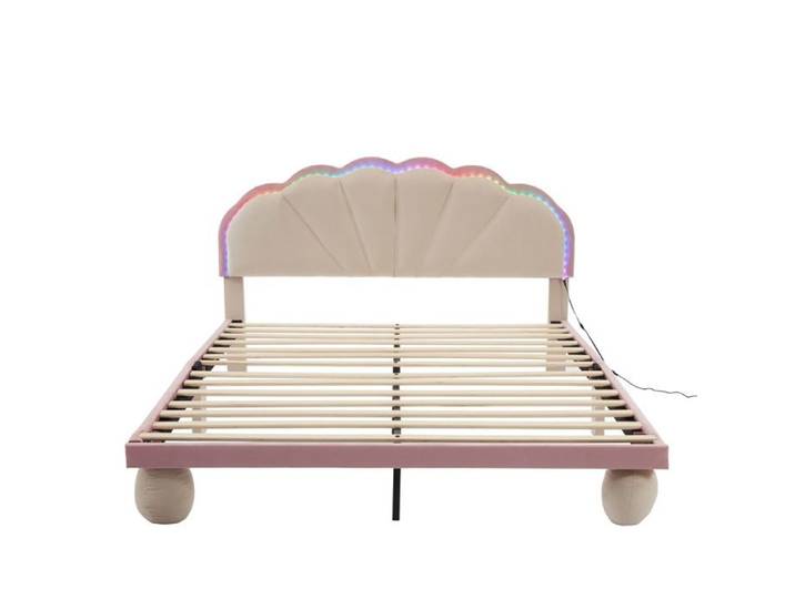 Lit rembourré LED 140x200 cm beige rose