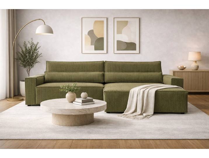 yourhouse24 Ecksofa Design-Polsterecke in Trend-Cord – Mit Schlaffunktion & Bettkasten