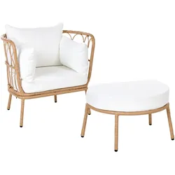 GARTENSESSEL mit Fußstütze Polyrattan Hellbraun Fonni