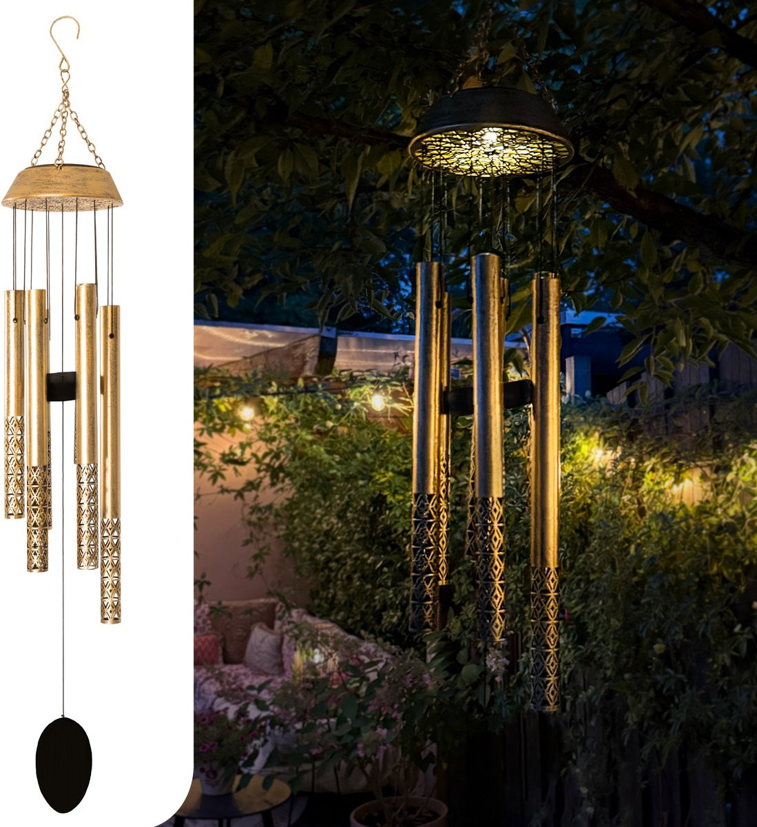 Gadgy Solar Tuinverlichting met Windgong - Goud - 88 cm