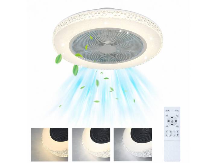 ZMH Deckenventilator mit Beleuchtung Vornis 49/49/20.5 cm, Weiß, Metall, Rund, LED integrated, 49x20.5x49 cm, Lampen & Leuchten, LED Beleuchtung, LED-Deckenleuchten