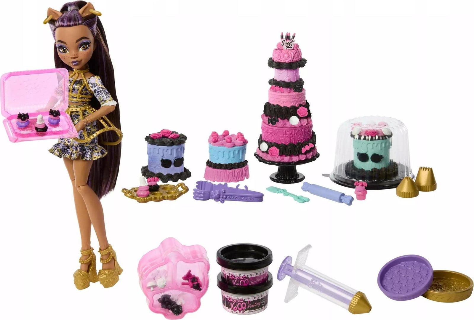 Mattel Monster High Verjaardags Collectie Clawdeen Wolf pop met bakset en 20 accessoires