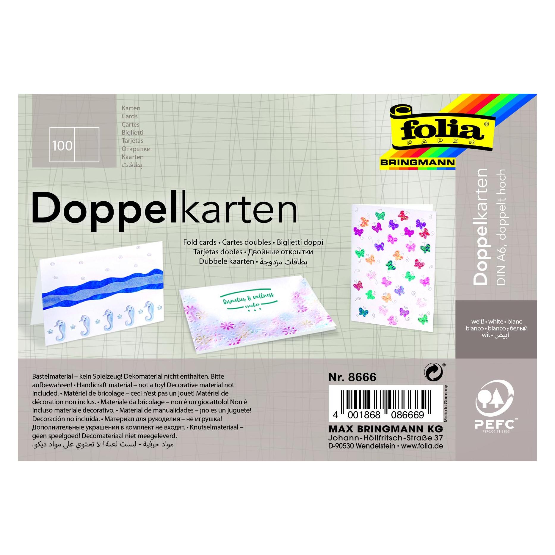 Folia Briefkarte A6 hoch 100ST weiss (100 Stk.) (8666)