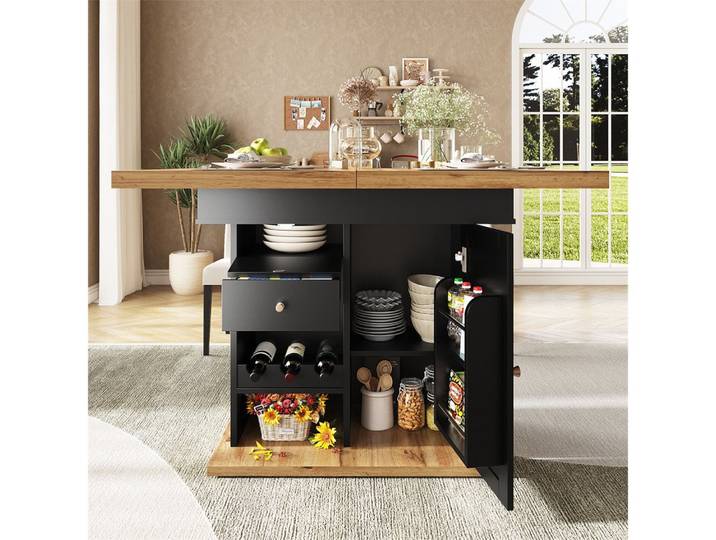 REDOM Esstisch Ausziehbarer Teleskoptisch (Teleskoptisch mit Snack- und Weinregalen – für 4-6 Personen, Platzsparend, Klappbar, Multifunktionale Aufbewahrungslösungen, 1-St., 110-140x80 cm)