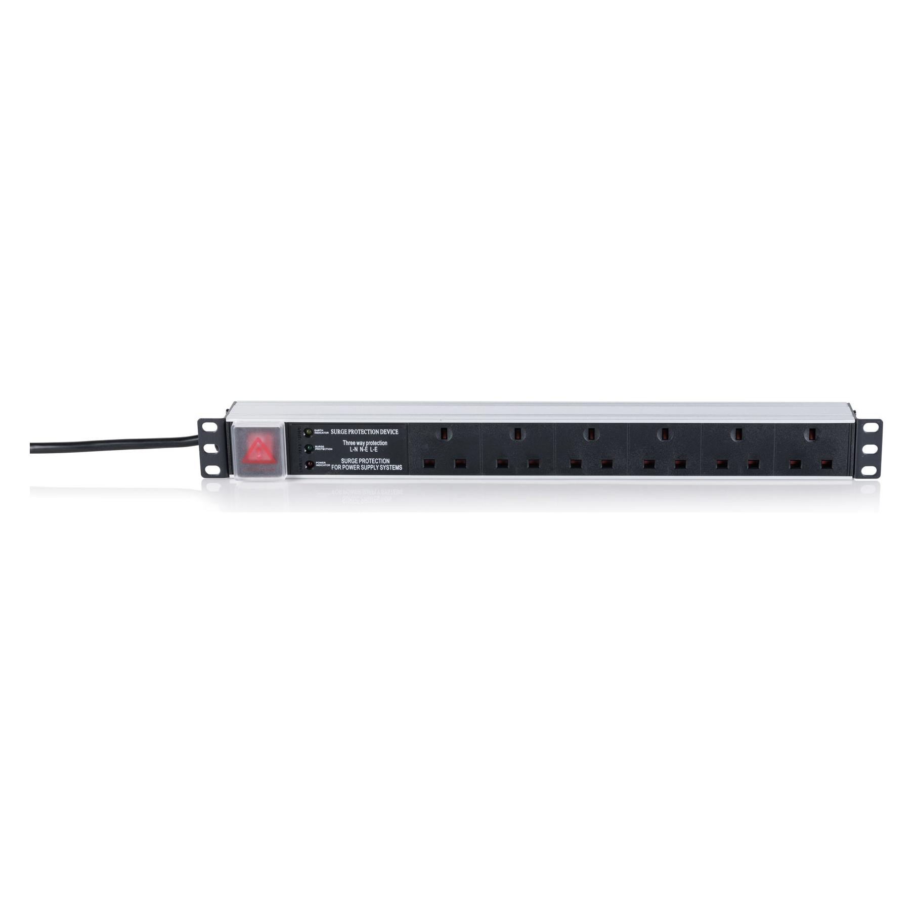 Digitus 1U PDU,19",Schalter u. Überspannungsschutz, Filter 6x UK Steckdosen, 3 m langes Kabel, UK Stecker (DN-95461)