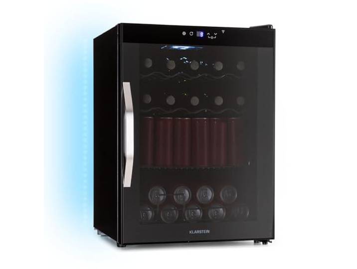 Klarstein Coachella 60 Getränkekühlschrank - 60 L Getränkekühler mit WLAN, Glastür, LED-Beleuchtung, 3-18 °C, 3 Metallablagen, Balanced Light, Energieeffizienz E, Schwarz