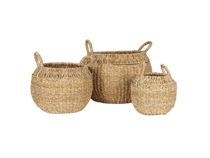 Körbe-Set 3-teilig aus Seegras, runde Körbe mit Henkel, verschiedene Grössen, braun