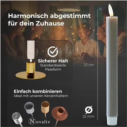 Novaliv, LED Kerzen, Stabkerzen LED mit Timer TAUPE GRAU 4 Stück indoor 6 Stunden - ECHTWACHS gerippt 23cm Höhe für (4x)
