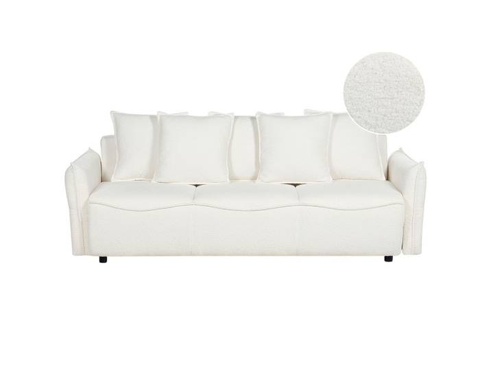 3-SITZER-SCHLAFSOFA Bouclé cremeweiß mit Stauraum Krama
