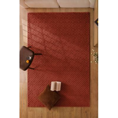 Teppich WECON HOME "Castello TWO", rot (kamin rot), B:140cm H:7mm L:200cm, Schurwolle, Teppiche, Teppich, Schurwolle, Kurzflor mit Hoch-Tief-Effekt, Wohnzimmer, Rautenmuster