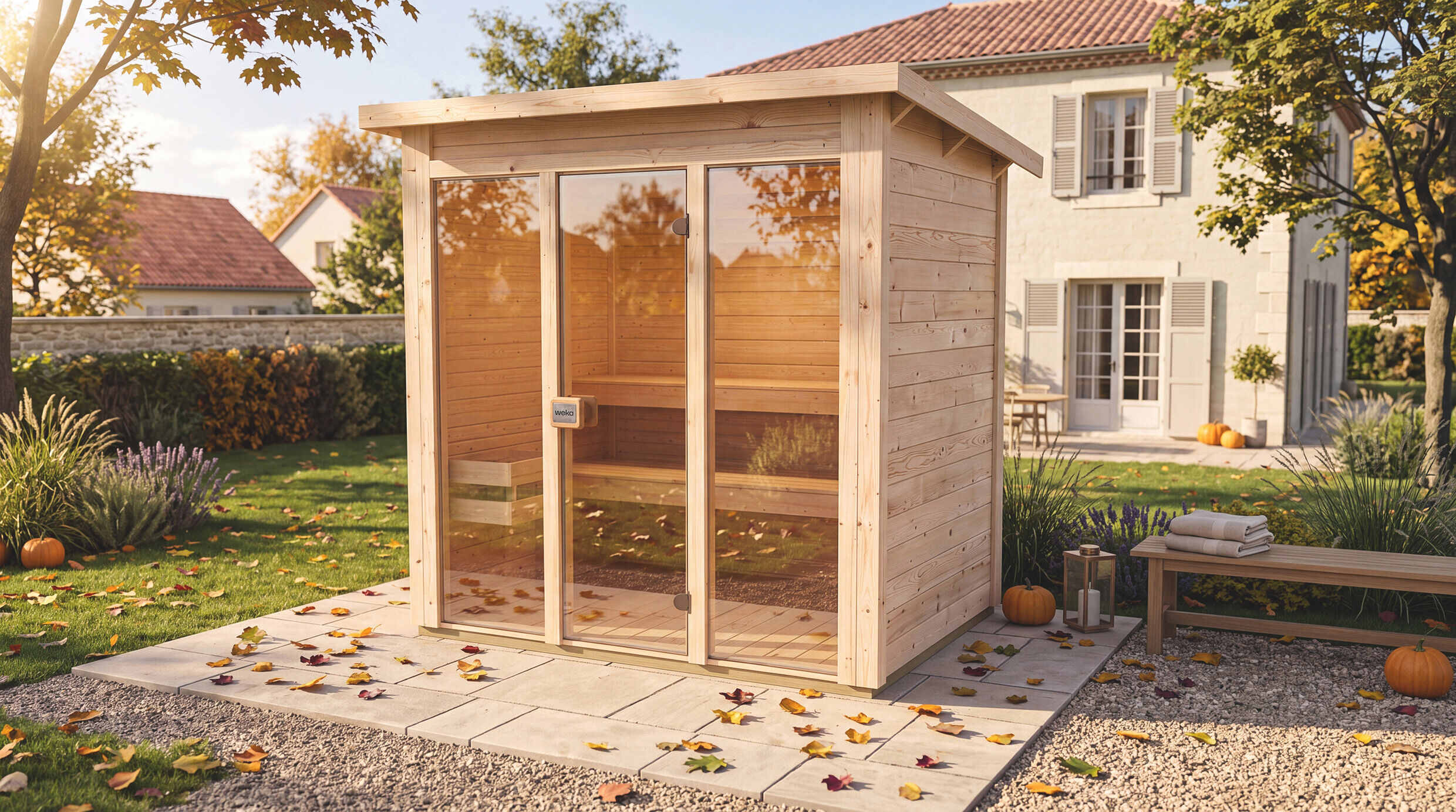 Saunahaus WEKA "Kaapi 2", beige (natur), Saunaofen, externe Steuerung, 9 kW, Saunen, verschiedene Varianten