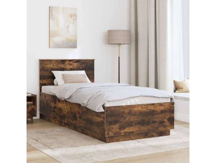 SKTQYQO Bettgestell Eiche Rauchgrau 100 x 200 cm Technisches Holz, verstellbares Kopfteil, modernes Design, einfache Wartung