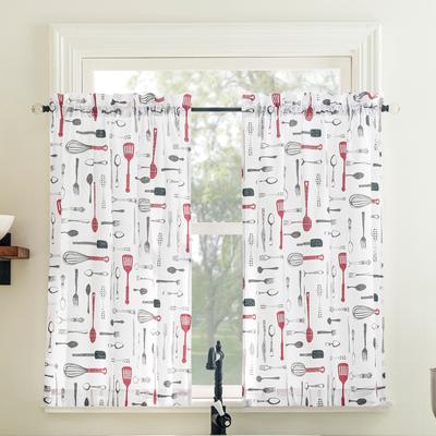 "No. 918 Whisked Away Cotton Blend Semi-Sheer Rod Pocket 2-Piece Kitchen Curtain Tier Pair - 54"" x 36"""