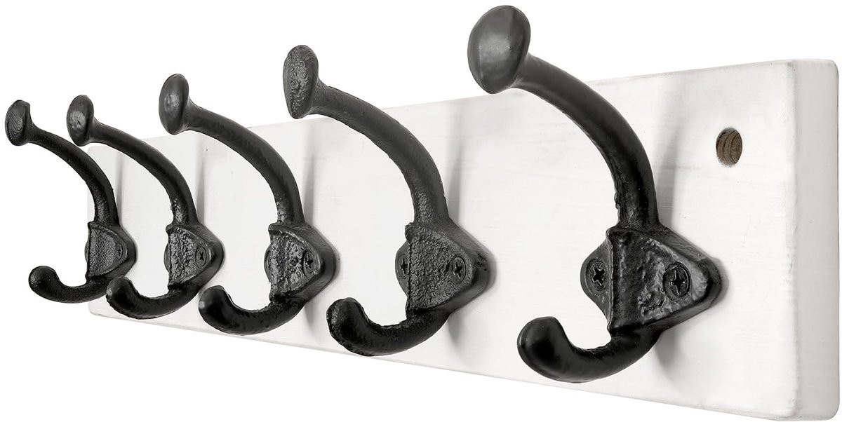 Set van 5 rustieke gietijzeren kapstokhaken in vintage stijl - Wit