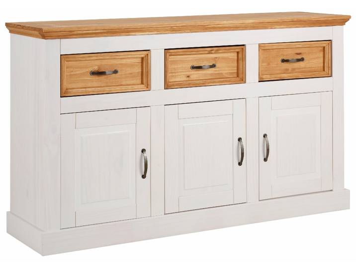 Sideboard GOODPRODUCT Selma , weiss (weiß gebeizt, gewachst, lackiert), B:145cm H:87cm T:38cm, MDF, Massivholz, Sideboards, Sideboard, Kommode aus massivem Kiefernholz, Breite 145 cm