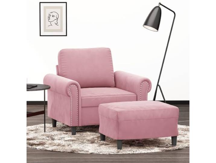 HEFZGDB Sessel mit Hocker Rosa 60 cm Samt strapazierfähig Robustes Gestell bequemes Sitzerlebnis vielseitiger Fußhocker modernes Design für Wohnzimmer Entspannung Lesen Fernsehen
