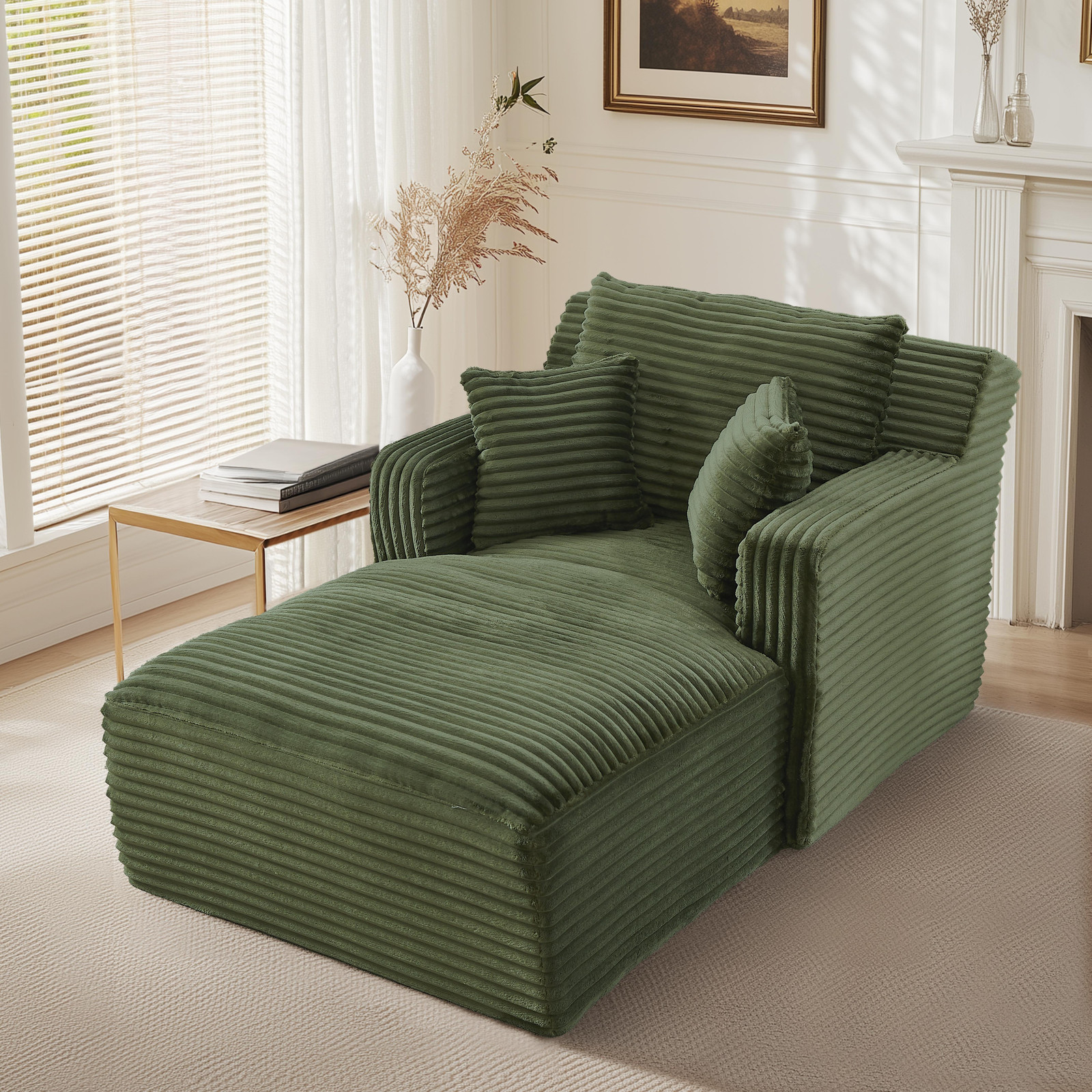 OKWISH Relax fauteuil met armleuningen en rugleuning, velours, groen