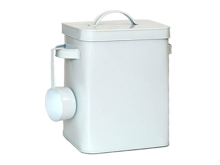 Relaxdays Vorratsdose Weiß Metall luftdicht mit Dosierlöffel 6,5 L, Metall, Kunststoff, 24.5x27.5x16 cm, Küchenzubehör, Vorratsbehälter, Vorratsdosen