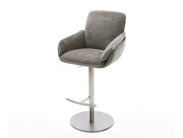 Barstuhl Luan-Flex Bouclé Soft Schlamm Drehfuß höhenverstellbar Edelstahl Silberfarben, Barstühle