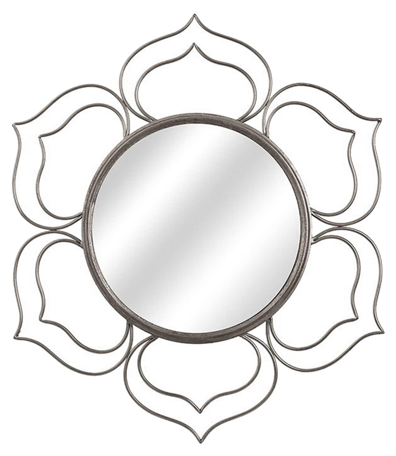 Zilveren bloemvormige wandspiegel met metalen frame, 76 x 2 cm