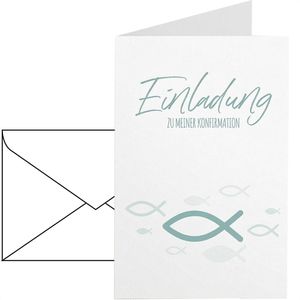 itenga Einladungskarten 33103161, Türkis, für Konfirmation, 105 x 148 mm (A6), Klappkarten mit Umschlag, 6 Stück