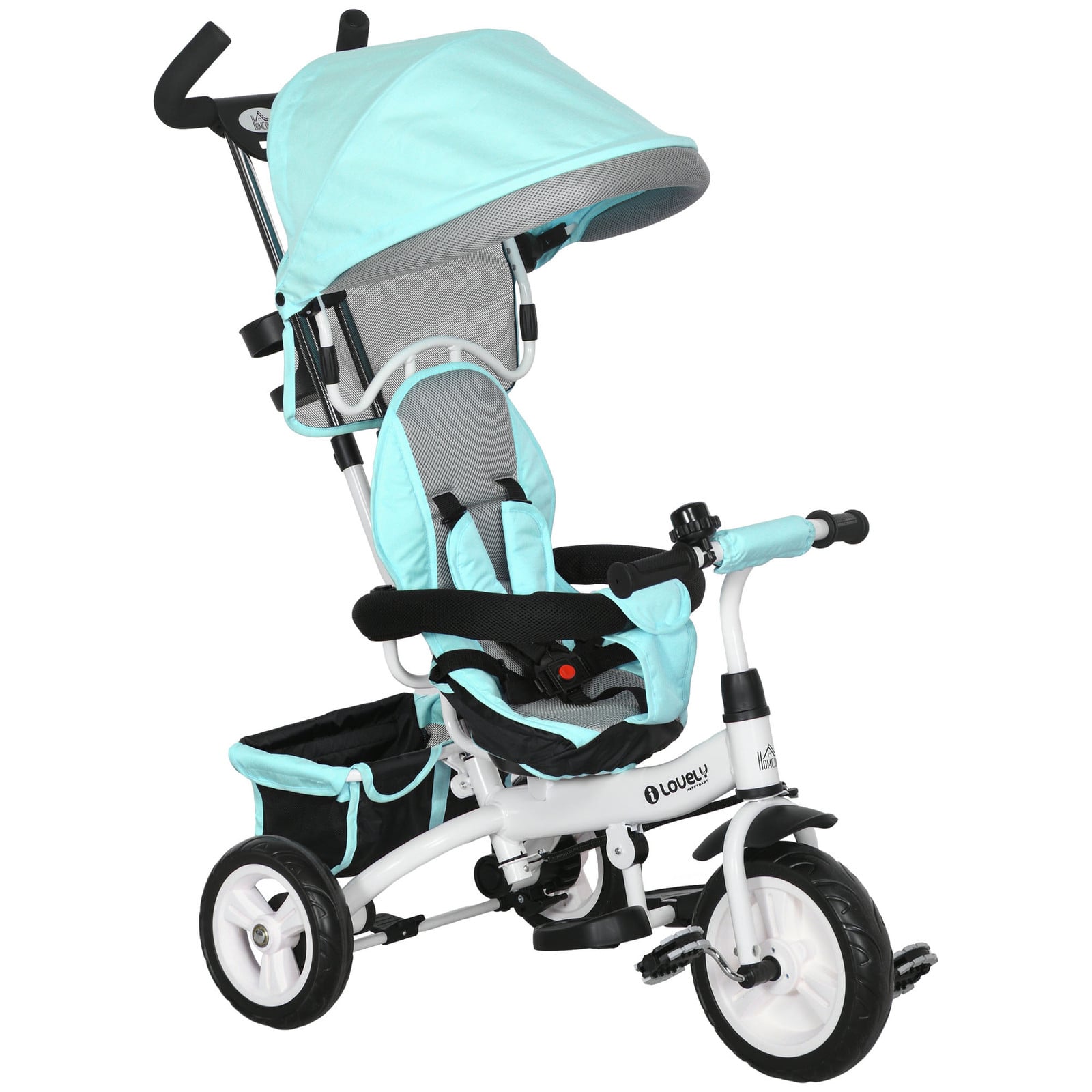 HOMCOM 6-in-1 kinderdriewieler met duwstang, zonnedak en 5-punts veiligheidsgordel, groen